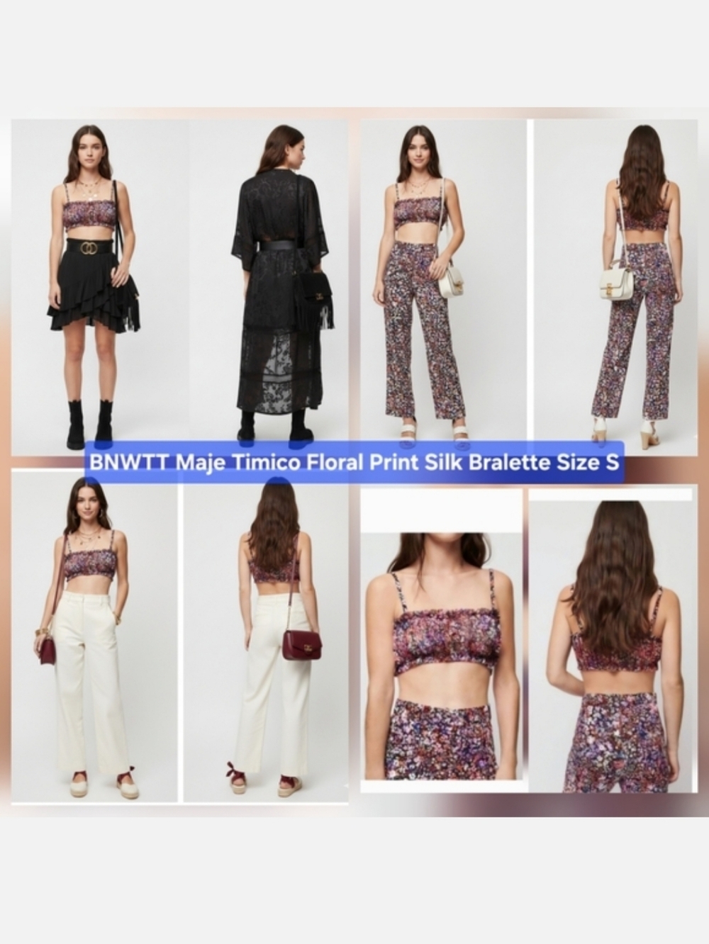 BNWTT Maje Timico Floral Print Silk Bralette Size S/M